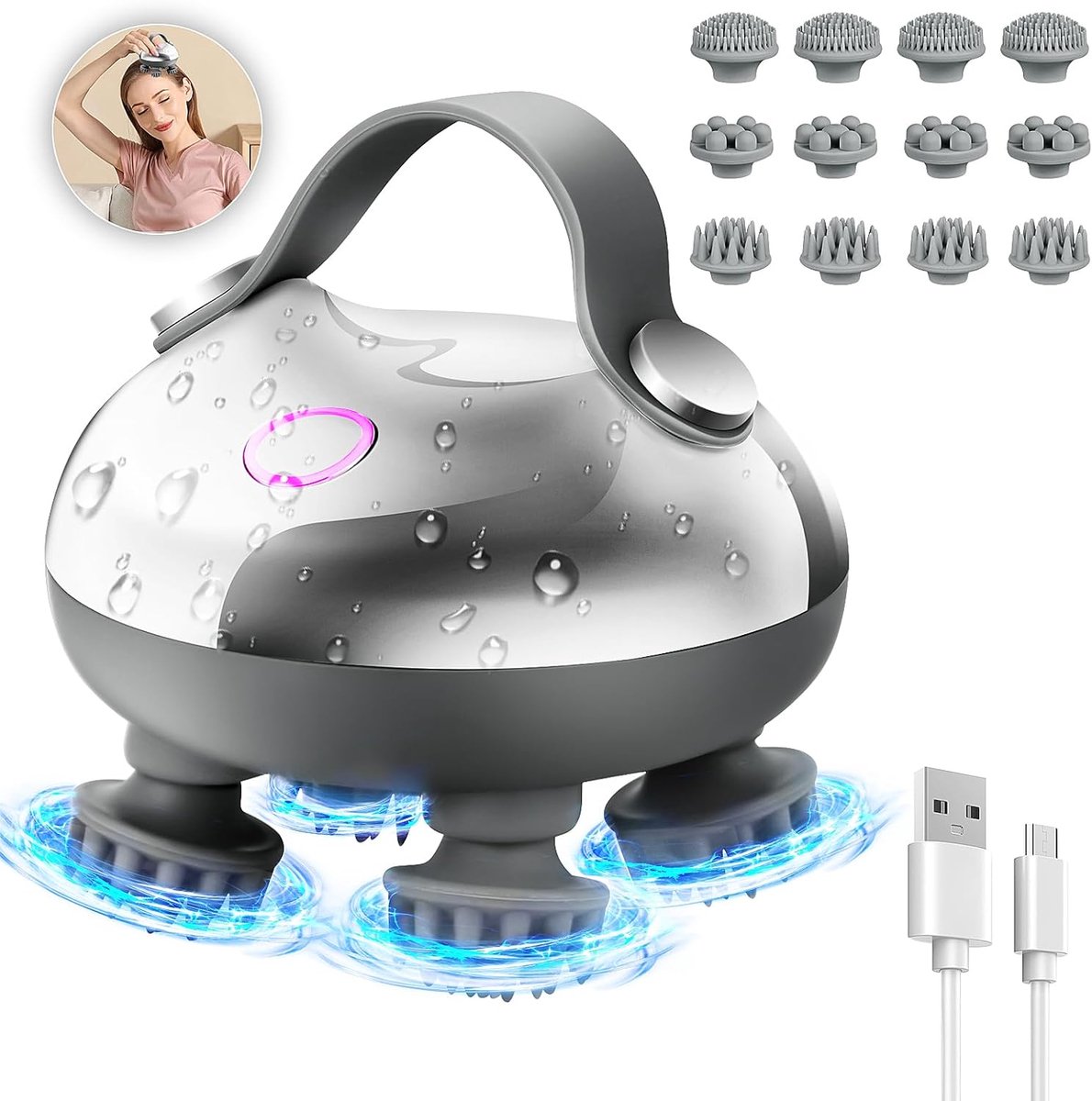 Elektrische Hoofdmassager met 8 Massagekoppen en 3 Modi voor Diepe Ontspanning