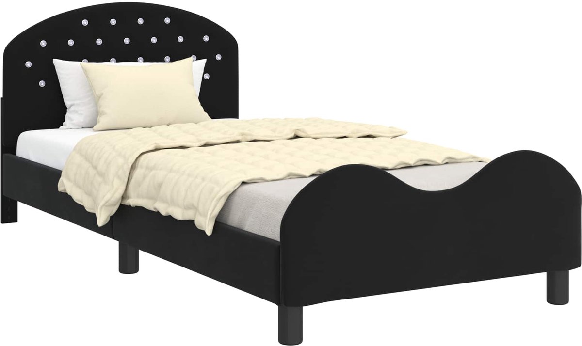 vidaXL - Kinderen - bedframe - met - hoofdboard - Zwart - 90 - x - 200 - cm - Fluweel