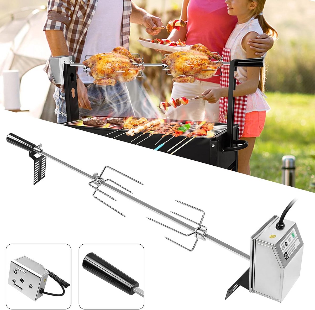 Elektrische Draaispies BBQ - Universele RVS Grillspit met Motor en Vorken (117 cm)