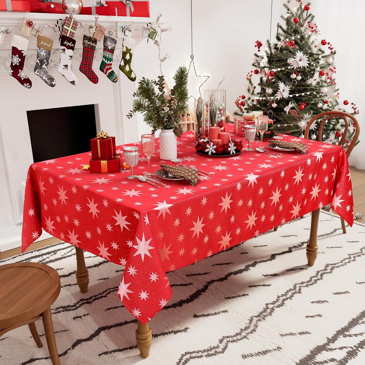 Wastafeldoek Kerst Rood Wit Sterrenpatroon 140x100 cm Waterafstotend