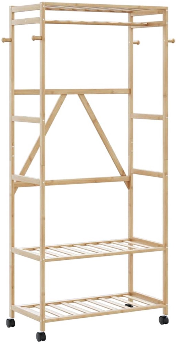 vidaXL Kledingrek - met - schappen - en - wielen - 90x40x179,5 - cm - bamboe Bruin