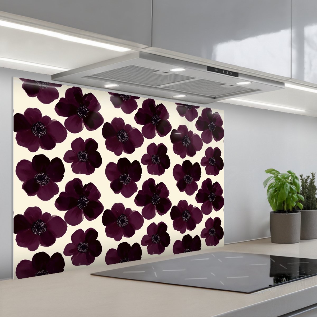 Spatscherm 80x55 cm - Zelfklevende achterwand Bloemen - Aquarel - Paars - Keuken muurbeschermer - Spatwand fornuis