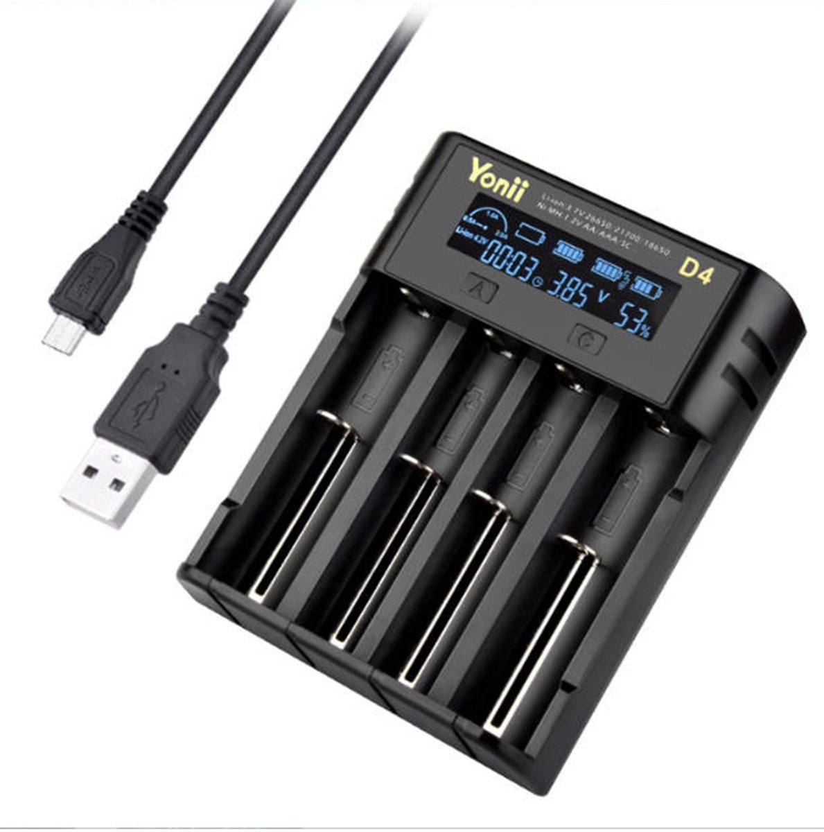 Homtas Universele Slimme Batterijlader – Geschikt voor Li-ion & NiMH Batterijen – 4 Sleuven – USB-C Input – LCD Display