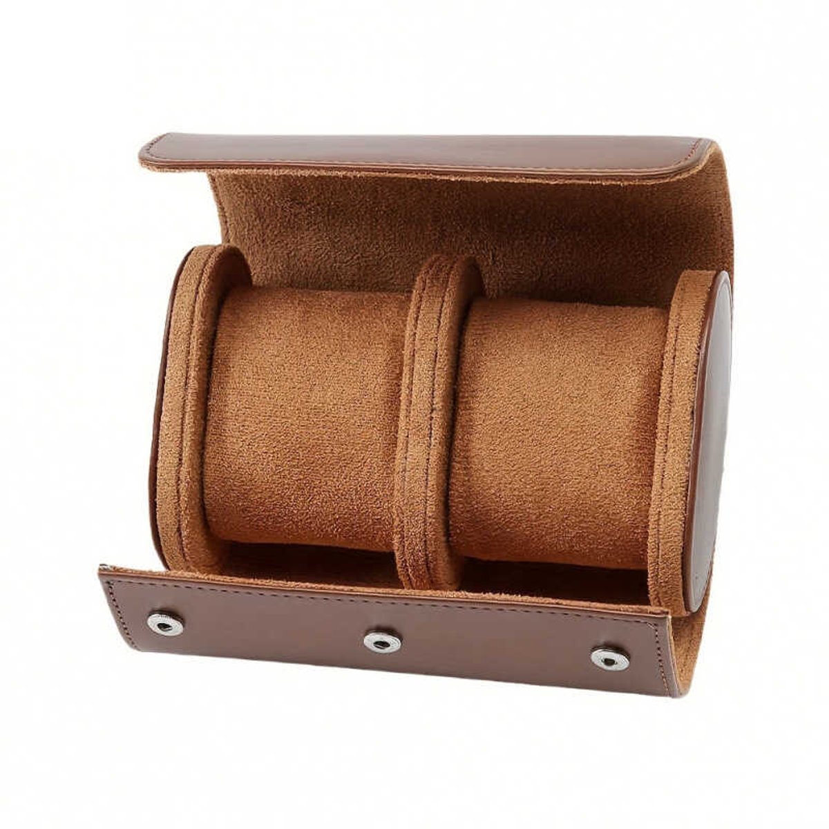 Cilindrische horlogedoos met twee compartimenten, vintage reishorlogedoos, unisex - bruin