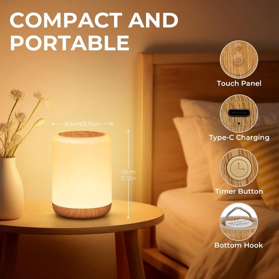 Dimbare LED Touch Nachtlamp voor Kinderen met 256 RGB Kleuren van Merkloos — afbeelding 3