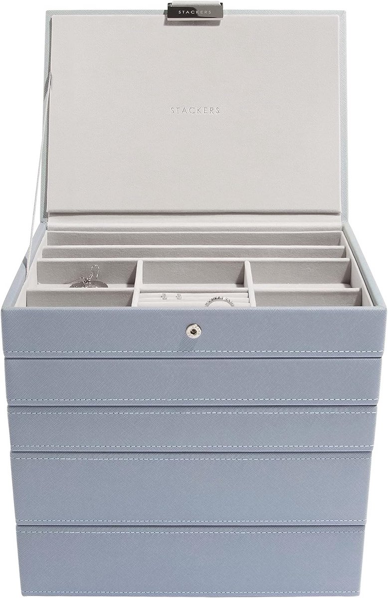 Set van 5 Stapelbare Sieradendozen Medium in Dusty Blue - Perfecte Sieradenorganisatie