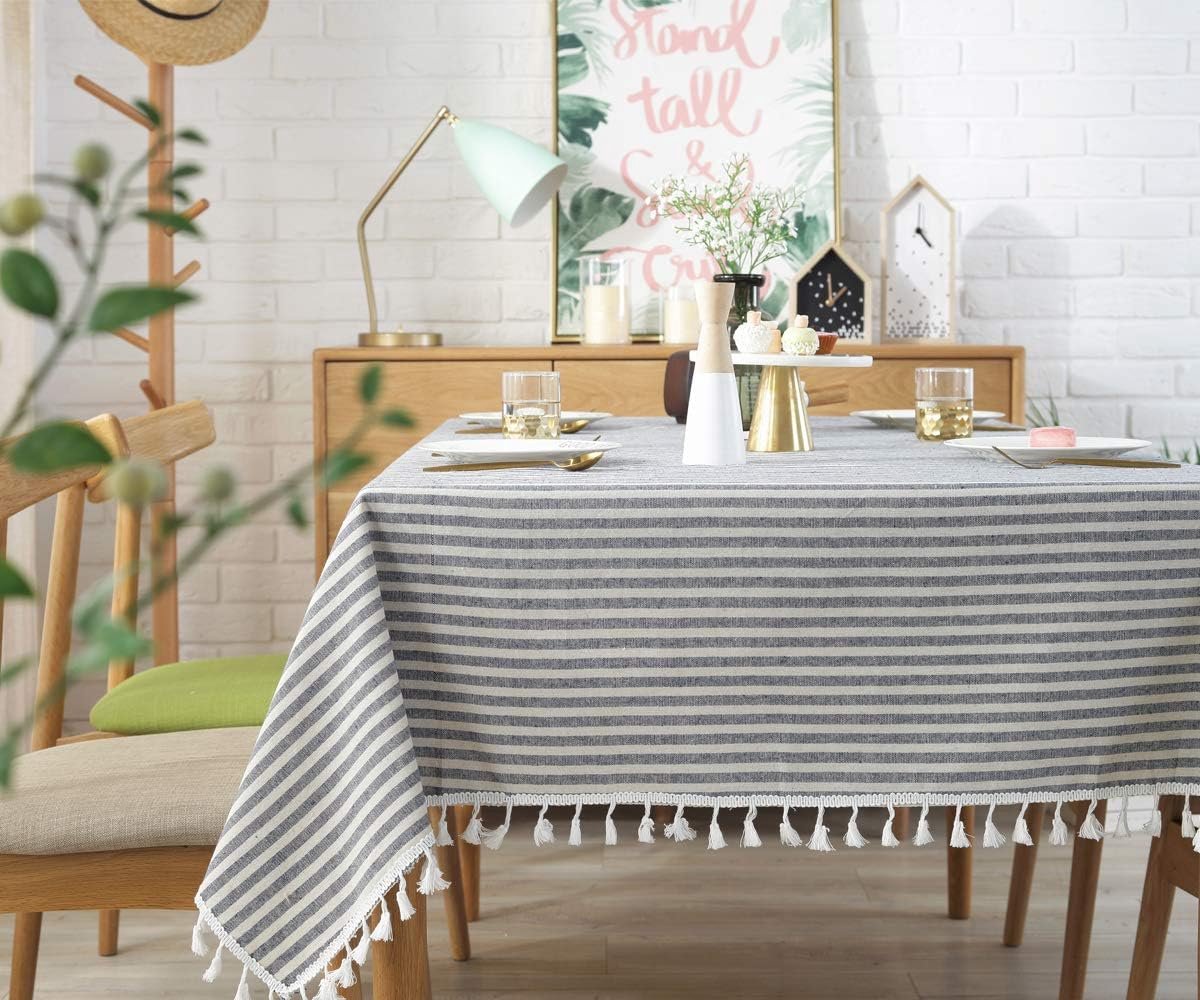 Wasbaar Linnenlook Tafelkleed Katoen Blauw 140x250 cm - Boho Stijl voor Binnen & Buiten
