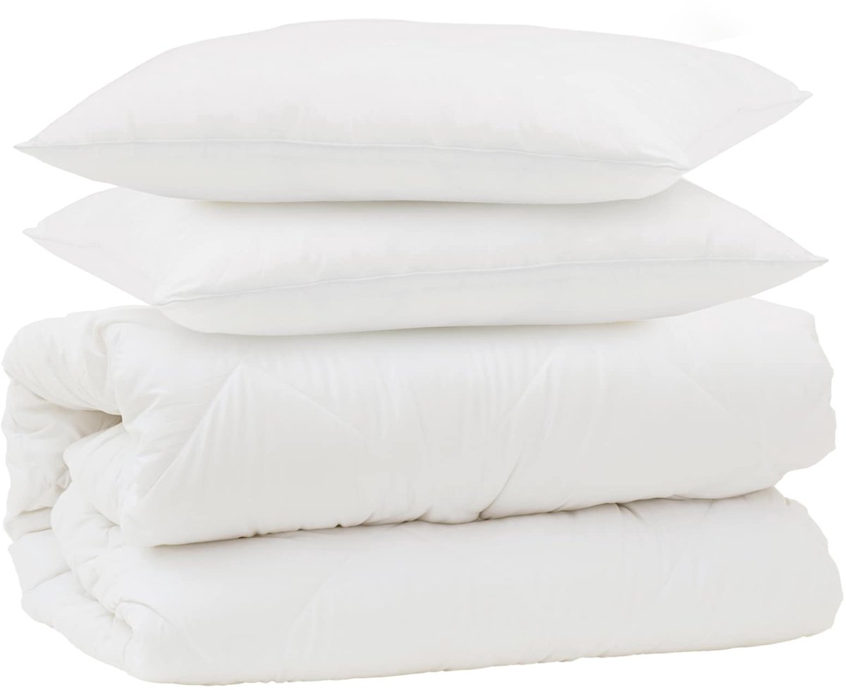 vidaXL - Deken - Set - met - kussen - 3 - pcs - Wit - Microfiber - en - Donsveer