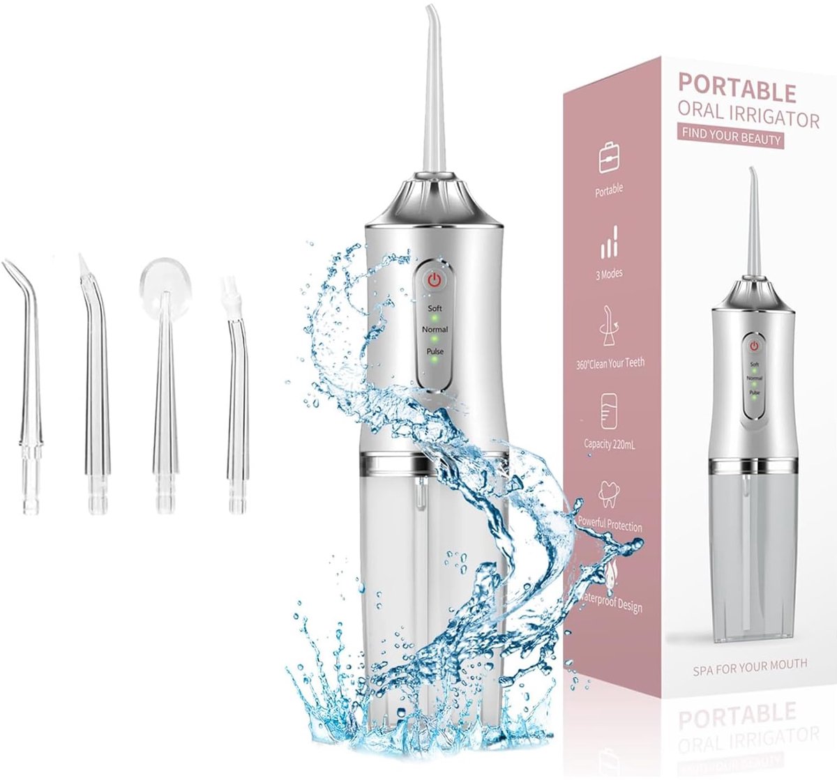 Namajunas - Waterflosser - Monddouche - Water Flosser - 3 Standen - 3 opzetstukken - Elektrisch Flosapparaat - Draadloos & oplaadbaar - Waterdicht - Tandsteen & Tandplak Verwijderaar