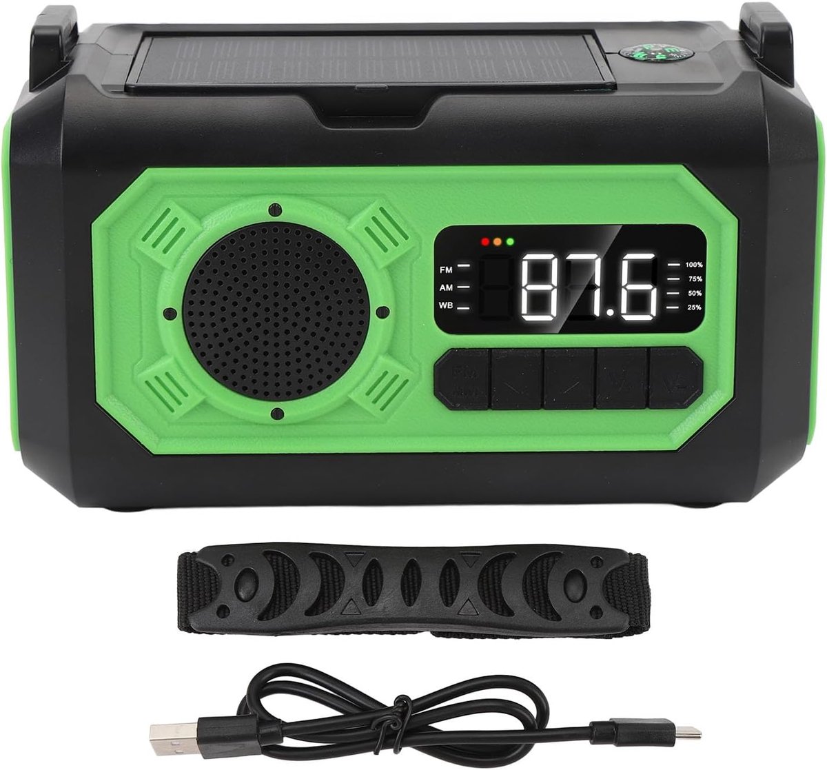 Noodradio met Handslinger en Zonnepaneel 12000mAh, Draagbare AM/FM Radio met USB-C Oplader en Zaklamp