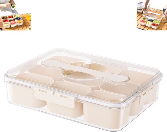 Boîte de rangement de fruits - Boîte à lunch portable pour la maison - Boîte de rangement de fruits pour le camping avec compartiments - Couleur crème - Boîte à collations avec 9 compartiments - Plateau multifonctionnel pour aliments cuits et légumes