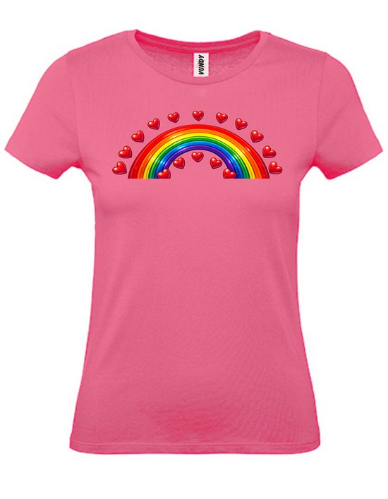 T-shirt femme Arc-en-ciel Hartjes Rouges | Carnaval - K3 - Pride - Valentijn| Vêtements de déguisement Adultes | rose (Femme) | taille L.