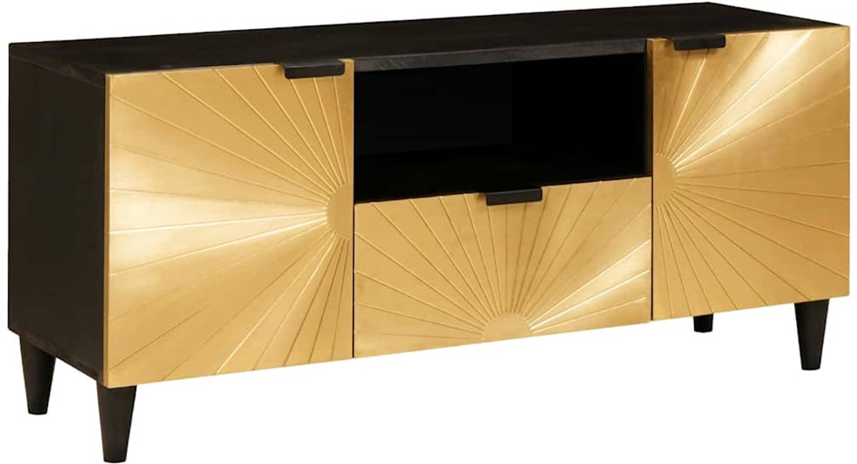 vidaXL - TV - Kast - met - lade - Zwart - en - Goud - 105 - x - 33 - x - 46 - cm - Bewerkt - hout