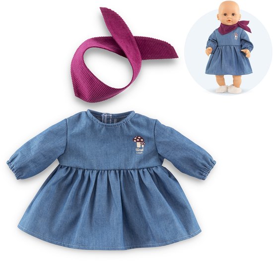 Corolle poppenkleding jeans jurk met sjaal voor 30cm pop denim. — afbeelding 3