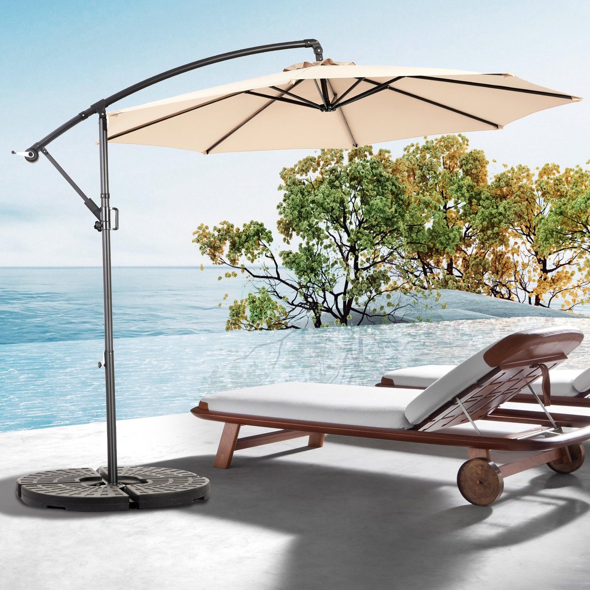 Wishdor - Dubbelzijdige Zweefparasol - Kantelbaar Met Handslinger - Voor Tuin En Terras - Staal - Khaki - 14,8 Ft