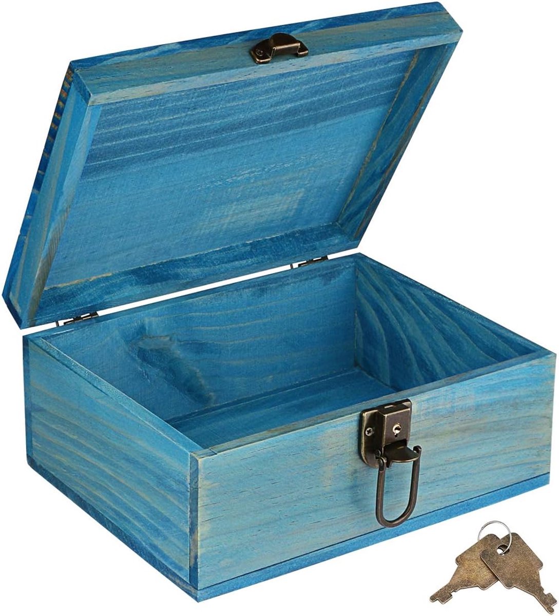 Houten Kistje met Slot - Blauw Decoratief Opbergdoosje voor Sieraden & Cadeaus