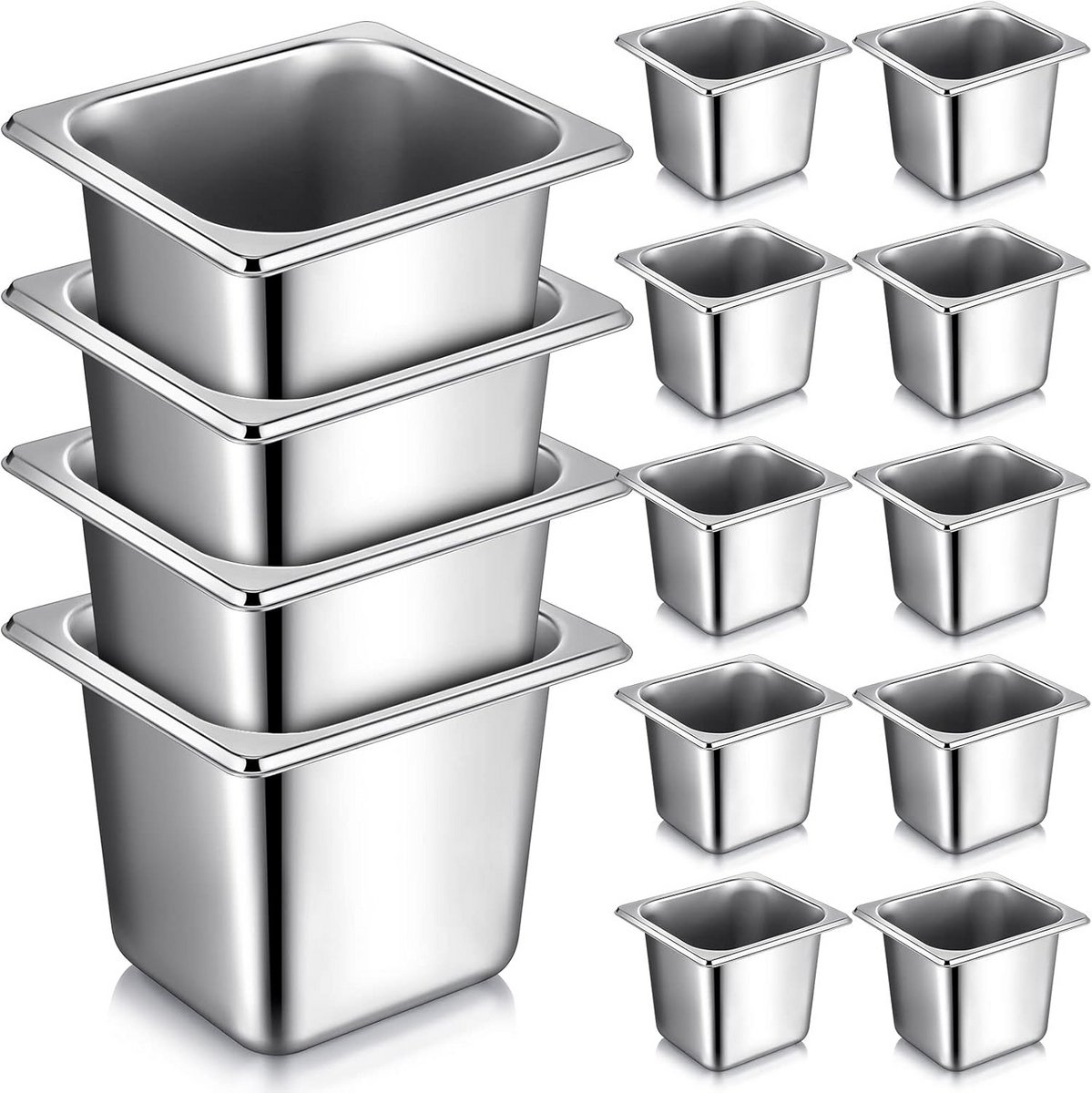 Set van 16 RVS Bain-Marie Pannen Diep Stapelbaar voor Catering en Buffet