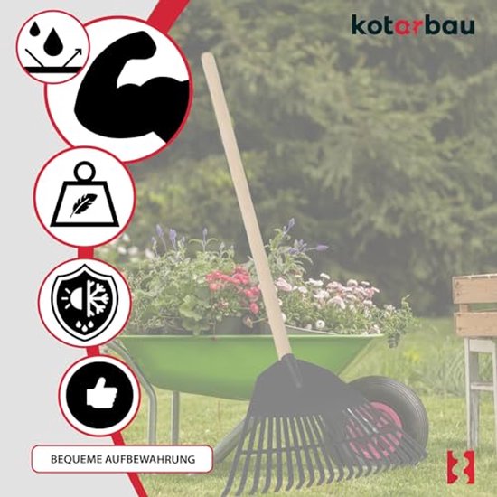 KOTARBAU® Bladhark, Tuinhark van Kunststof, 45 cm, Zwart, met Steel, Gazonhark, Waaierbezem, Lichtgewicht Hark, Stevige Hark van Merkloos	 — afbeelding 5
