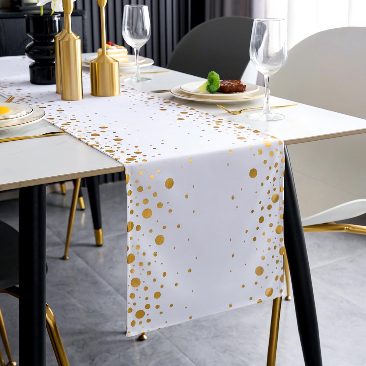Lange Witte en Gouden Tafelloper 183 cm - Antislip Tafeldecoratie voor Feest en Diner