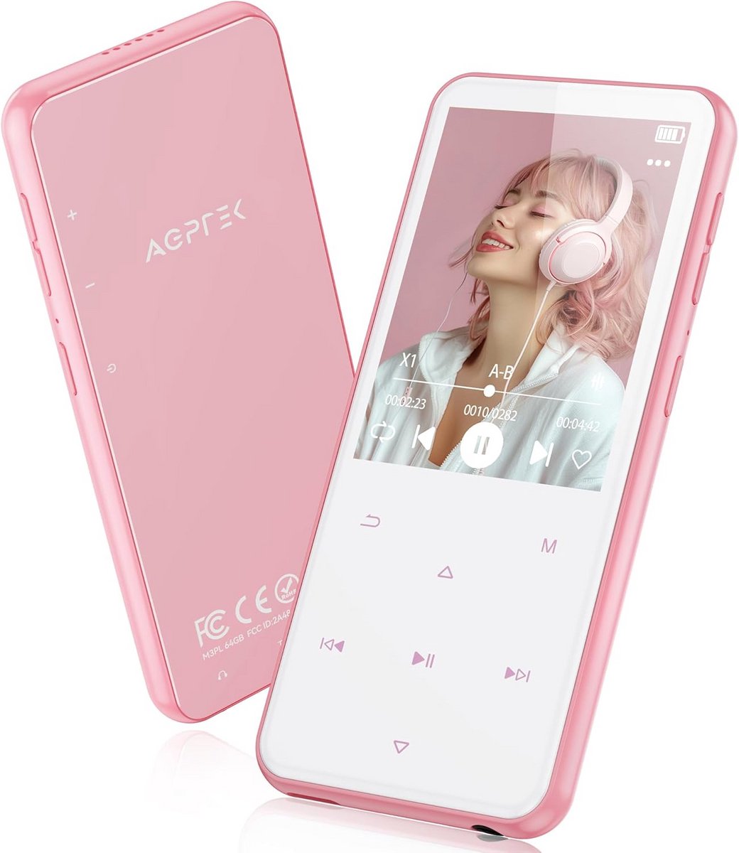Bluetooth MP3-speler met 64GB, Groot Kleurenscherm en Ingebouwde Luidspreker