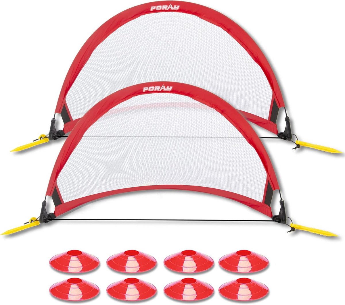 Set van 2 Draagbare Voetbaldoelen voor Kinderen - Easy-Up Trainingsnetten met Markers