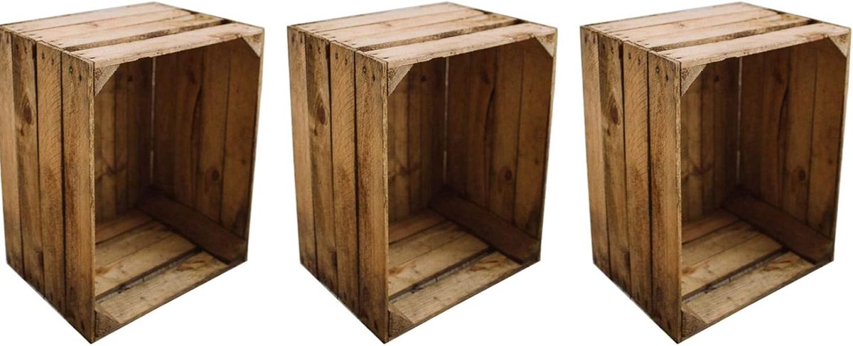 Set van 3 Houten Opbergkisten Vintage Fruitkist - Stevig en Decoratief