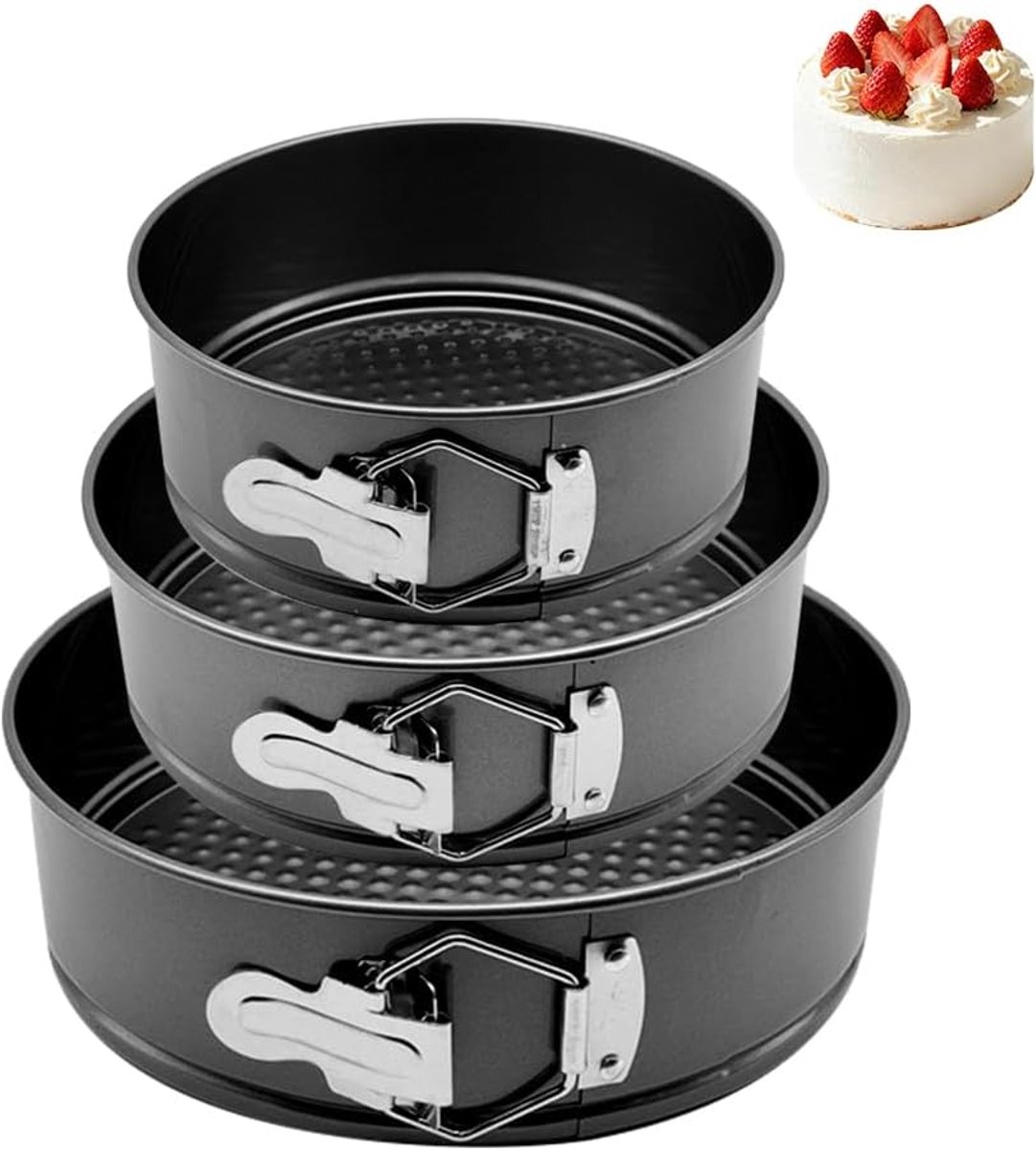 Set van 3 Ronde Springvormen met Antiaanbaklaag voor Taart en Cake (18, 20, 22 cm)