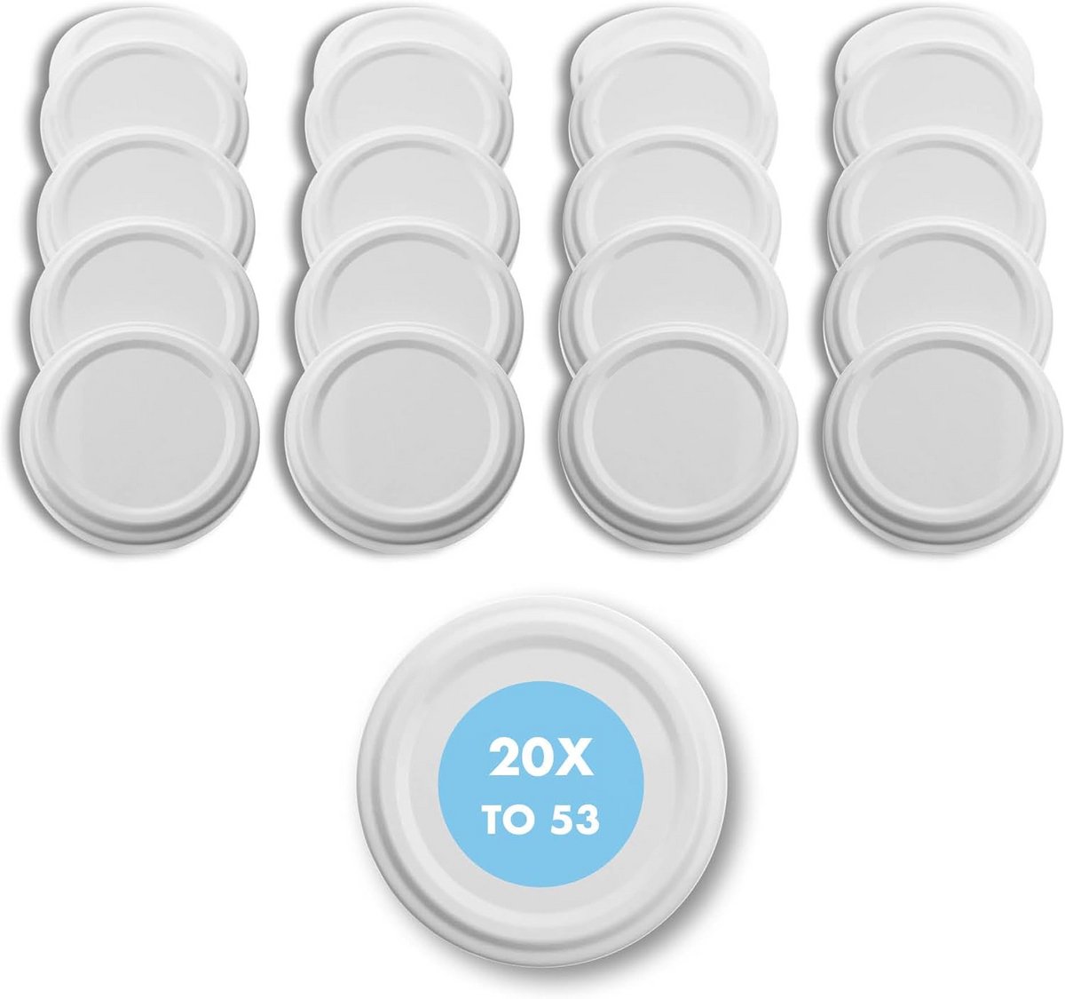 20x Twist-Off Deksel Wit 53mm voor Glazen Flessen, Melkflessen en Potten