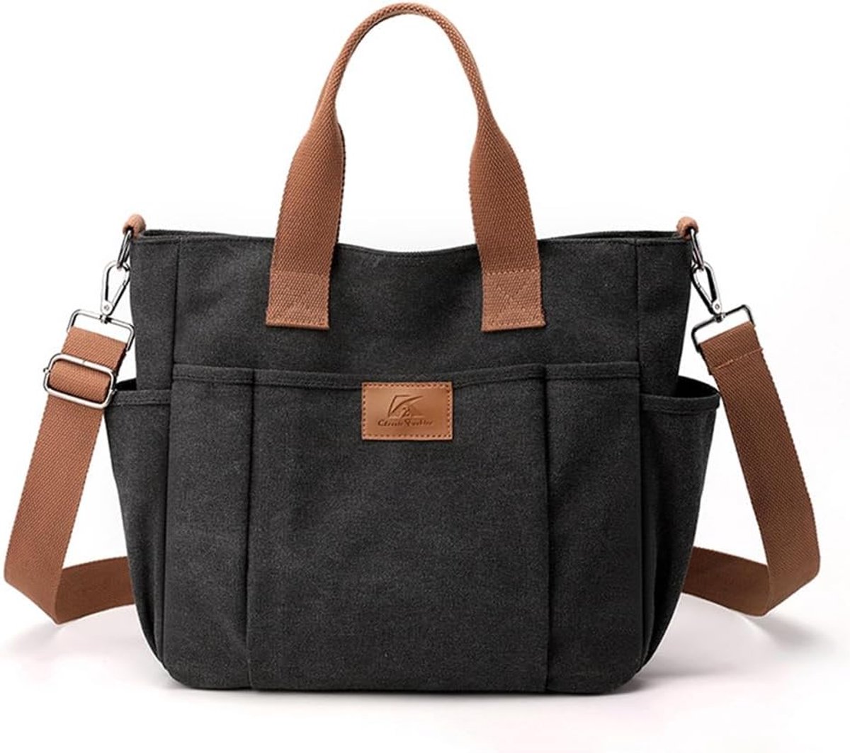 Grote Canvas Schoudertas Dames - Shopper & Handtas met Veel Vakken voor Werk en Reizen