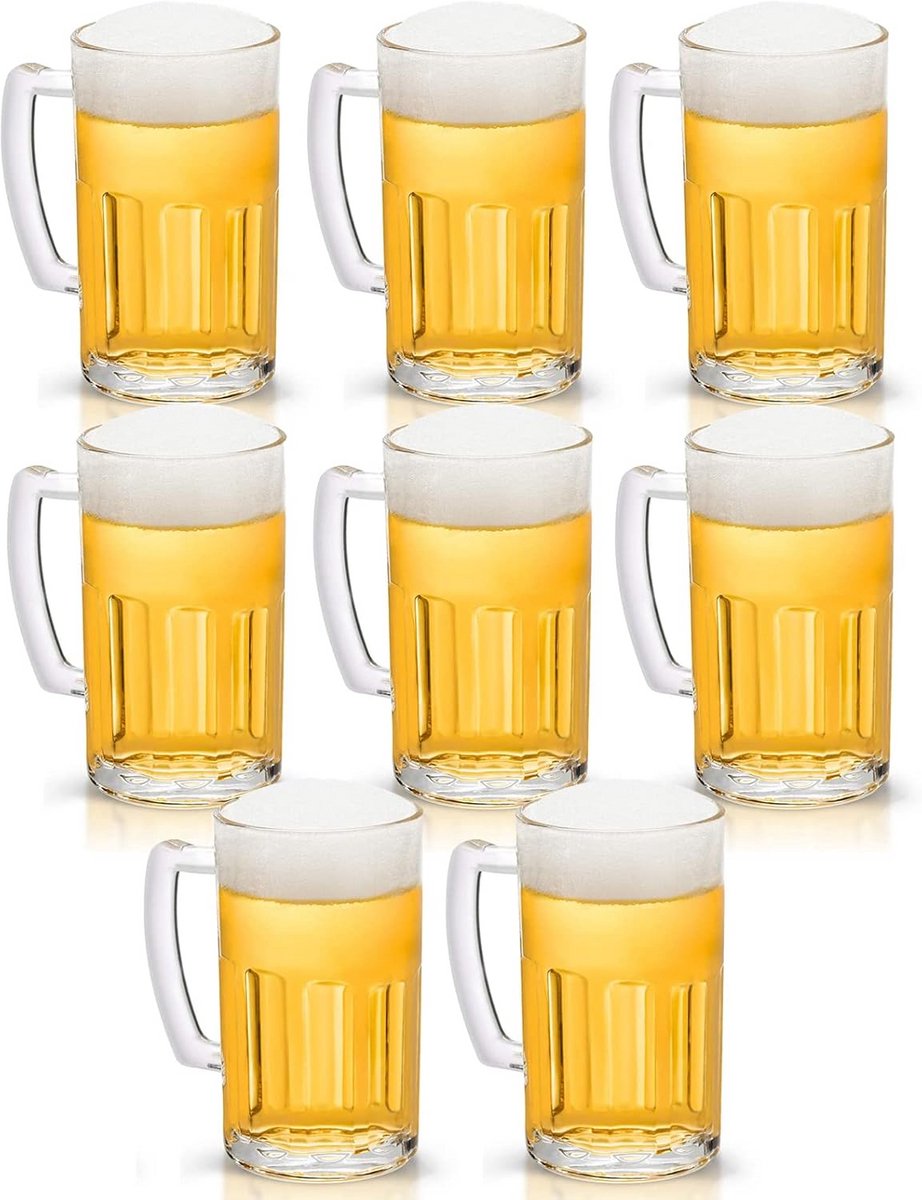 Set van 8 Zware Bierglazen met Handvat - Klassieke Bierglazen Stolpen