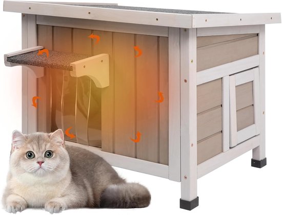 Geïsoleerd Kattenhuis Buiten met Asfaltdak – Weerbestendige Schuilplaats met 2 Ontsnappingsdeuren