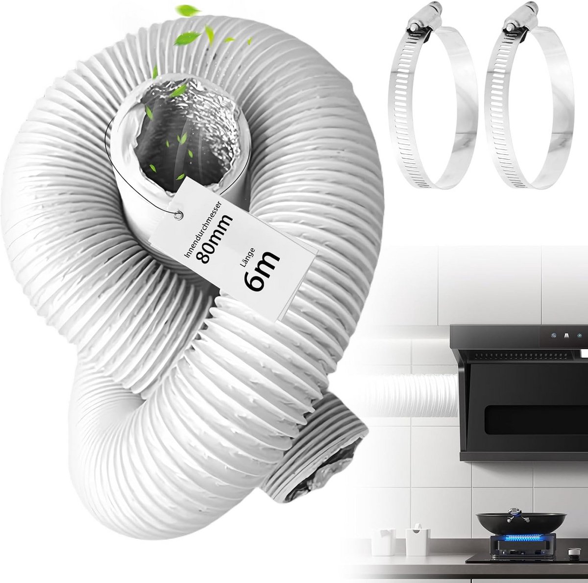 Flexibele Aluminium Afvoerslang 80mm Diameter 6 Meter voor Airco en Droger