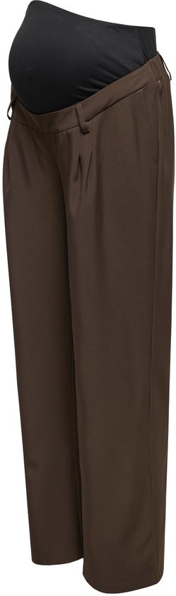 Bruine zwangerschapsbroek met wijde pijpen, zijaanzicht.