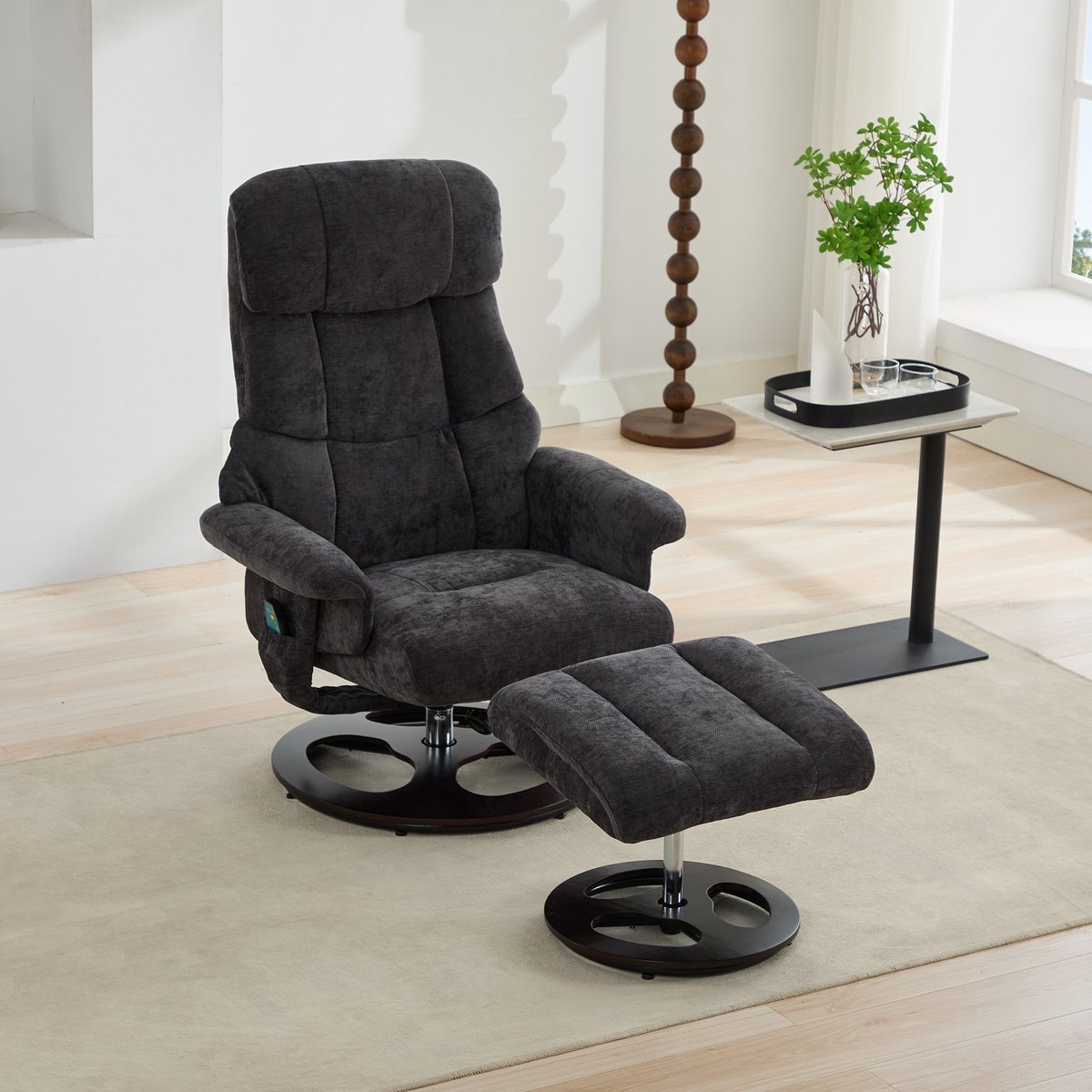 Relaxfauteuil met Massage en Verwarming - Verstelbaar met Voetenbank - 360° Draaibaar - Chenille Stof - Comfortabele Ligstoel