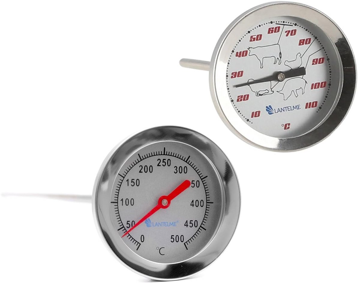 RVS Analoge Grillthermometer met Sonde (30cm/12cm) voor Pizzaoven en BBQ tot 500°C