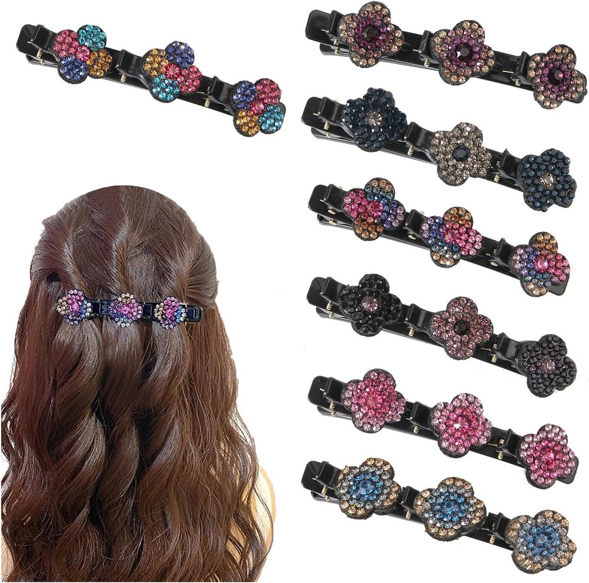 7x Luxe Haarclips met Kristallen - Elegante Strass Haarspeldjes voor Dames en Meisjes