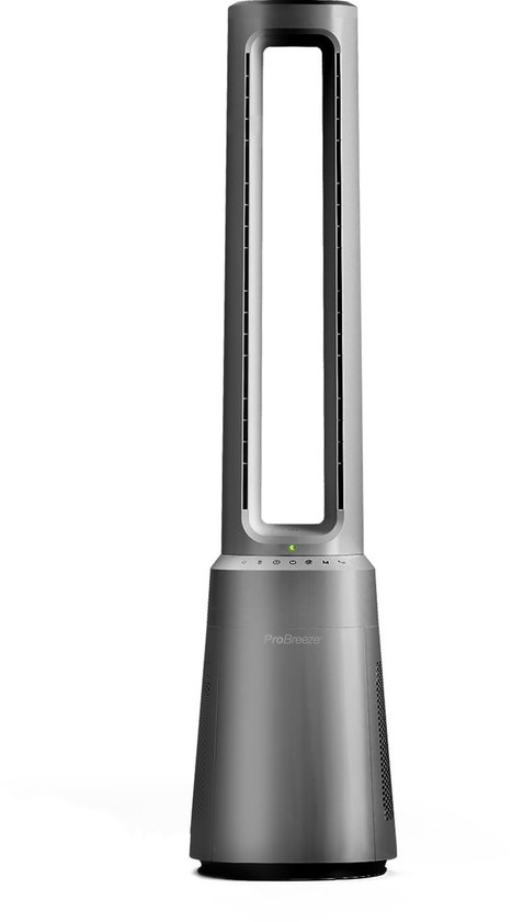 Bladloze torenventilator 41″ met HEPA13 luchtreiniger, 5 modi, 65° oscillatie, stil, zilver