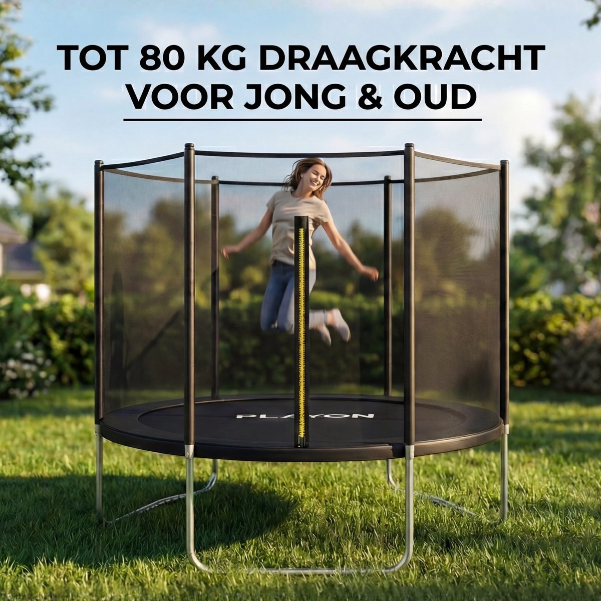 Playon Trampoline - Trampoline met Veiligheidsnet - Kinder trampoline - Ø183 cm – Inclusief randbescherming – Water en UV bestendig - Zwart – foto 7