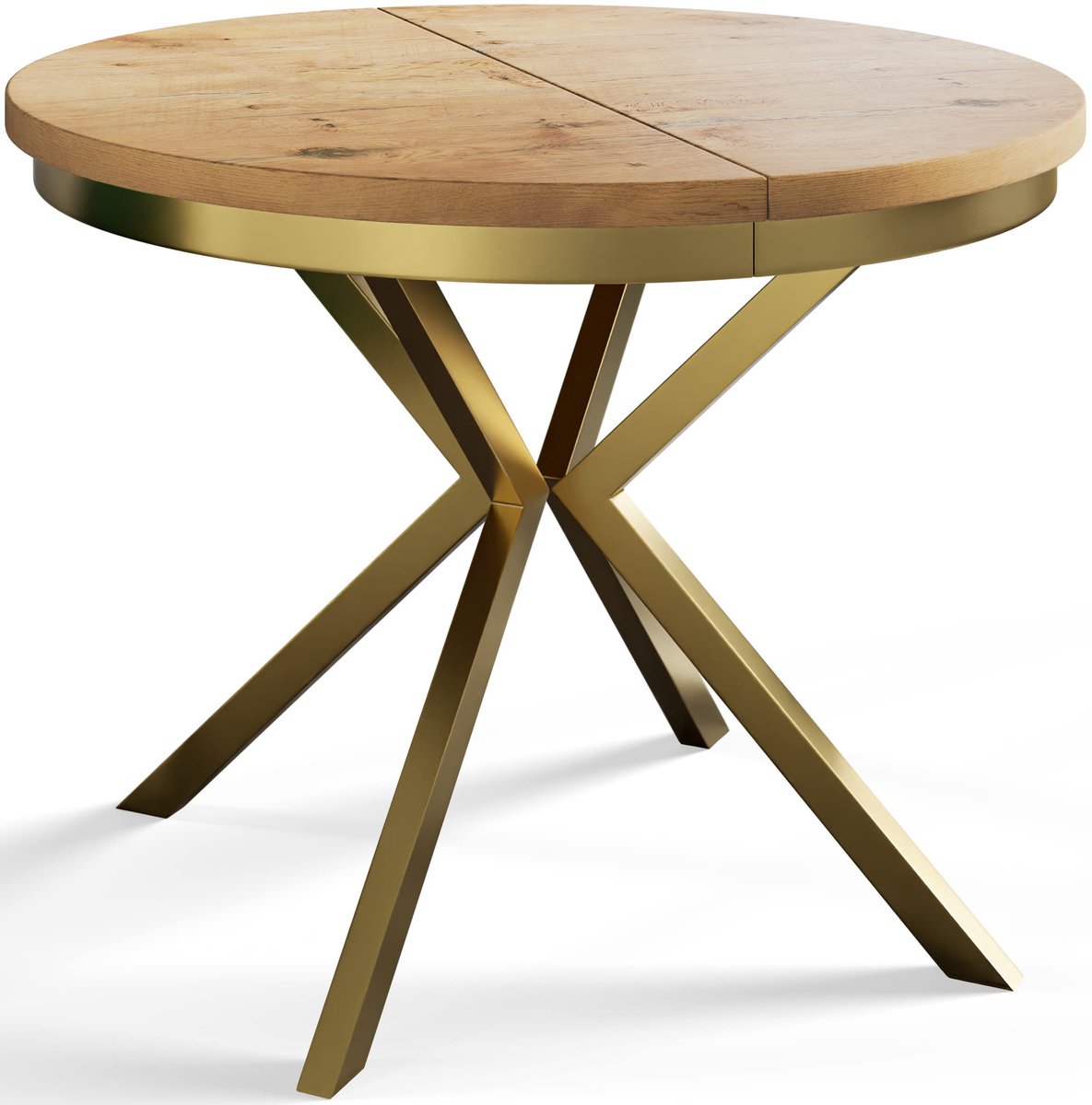 Ronde uitschuifbare eettafel Bergo, Moderne Salontafel en Keukentafel, Tafel met Metalen Poten, Diameter: 100 - 180 cm, Lichtbruin