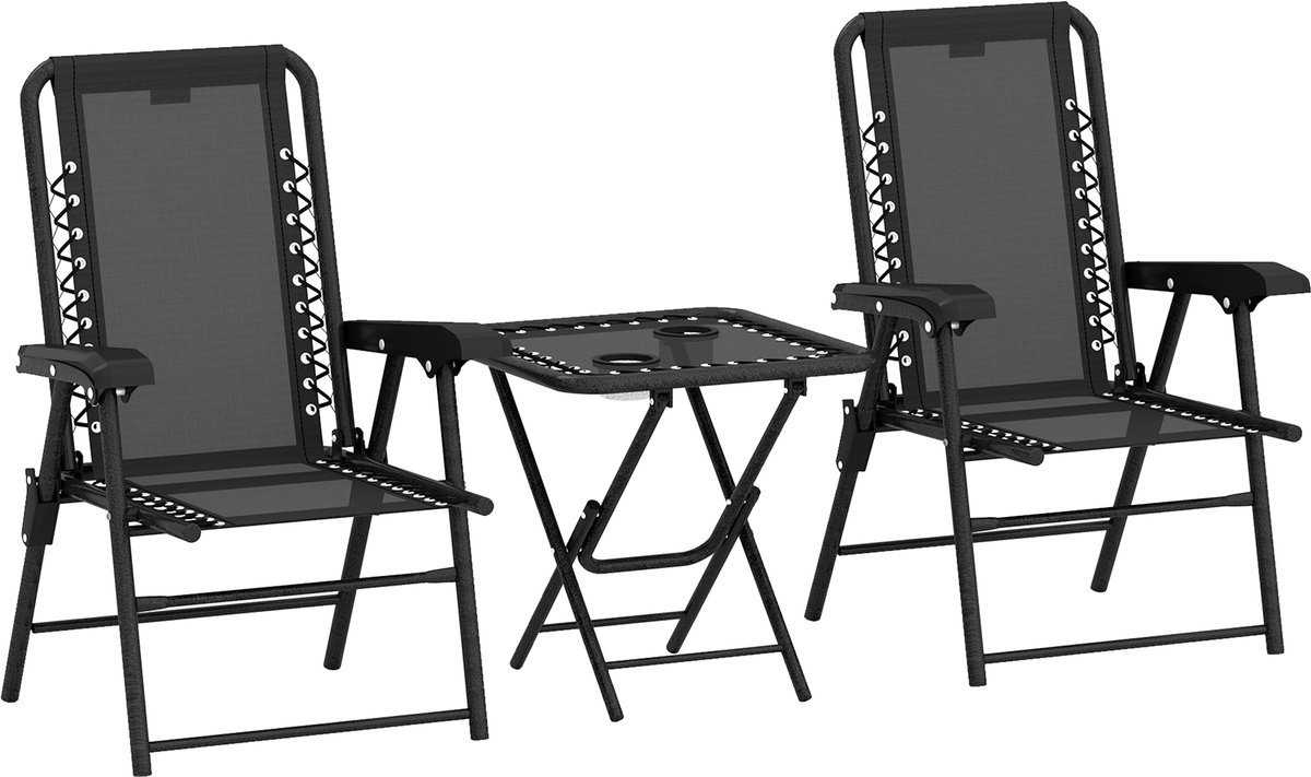 Outsunny Outdoor Bistro Set-Staal, Gaasstof-61L x 65B x 91H cm-Zwart