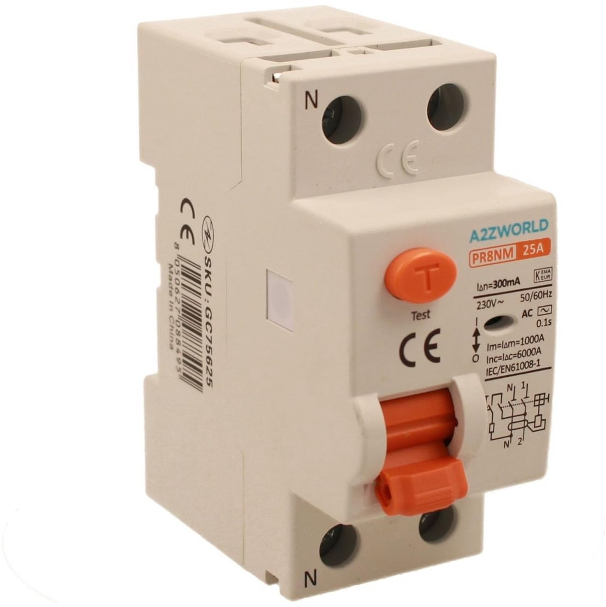 Differentiaalschakelaar 2-polig 300mA 6kA 240VAC voor veilige elektrische installatie