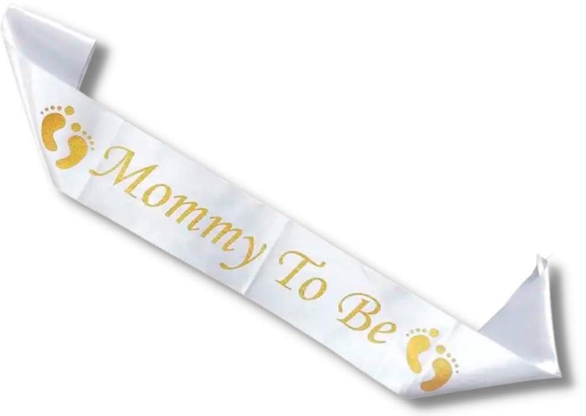 Okado Mommy To Be Sjerp Wit/Goud – Babyshower en Gender Reveal Versiering – Feestsjerp voor Zwangere – 156 cm – Polyester