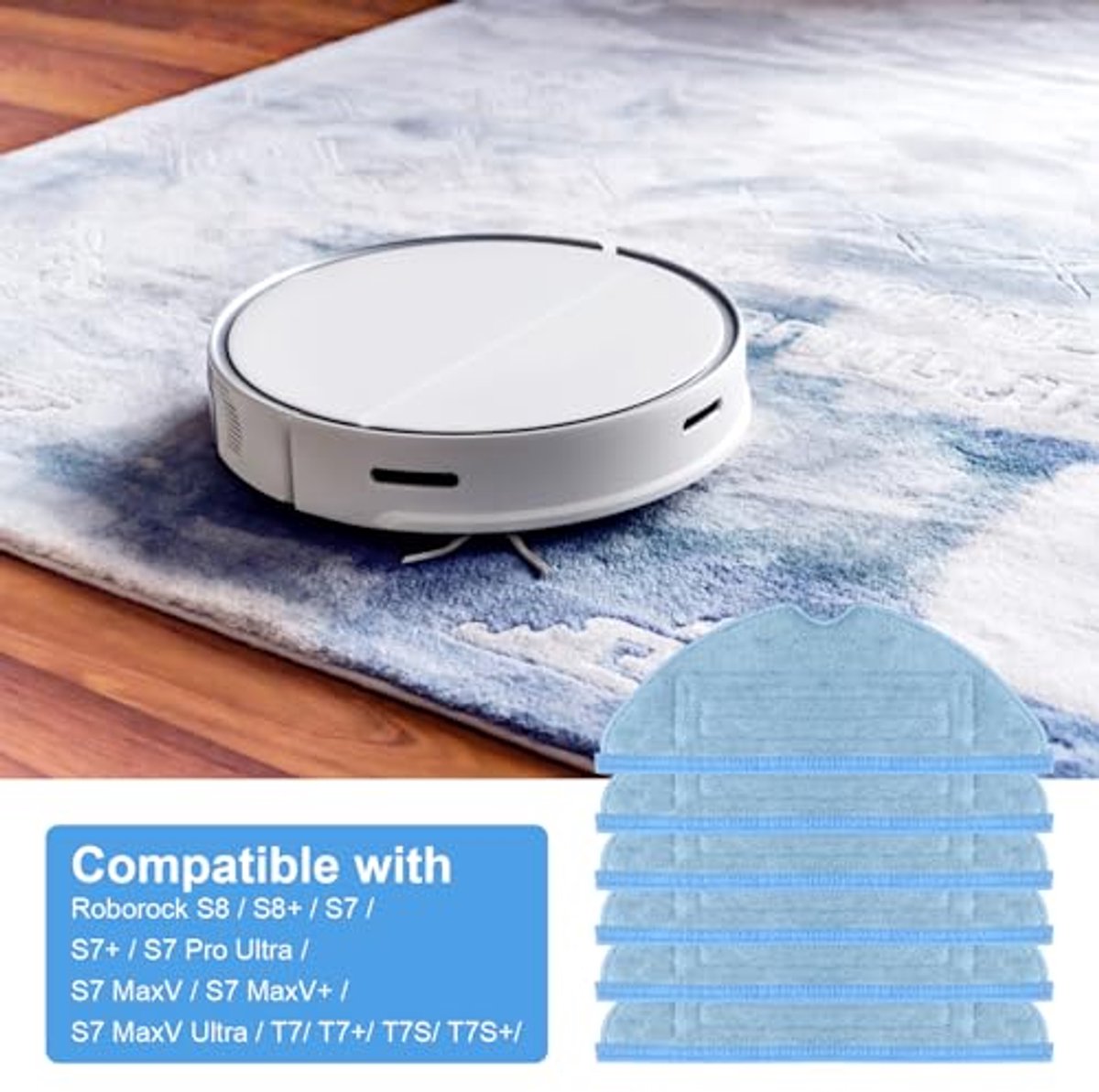 Set van 6 Wasbare Reservedoekjes voor Roboroc S7/S8 Robotstofzuigers - Drielaags Microvezel Design