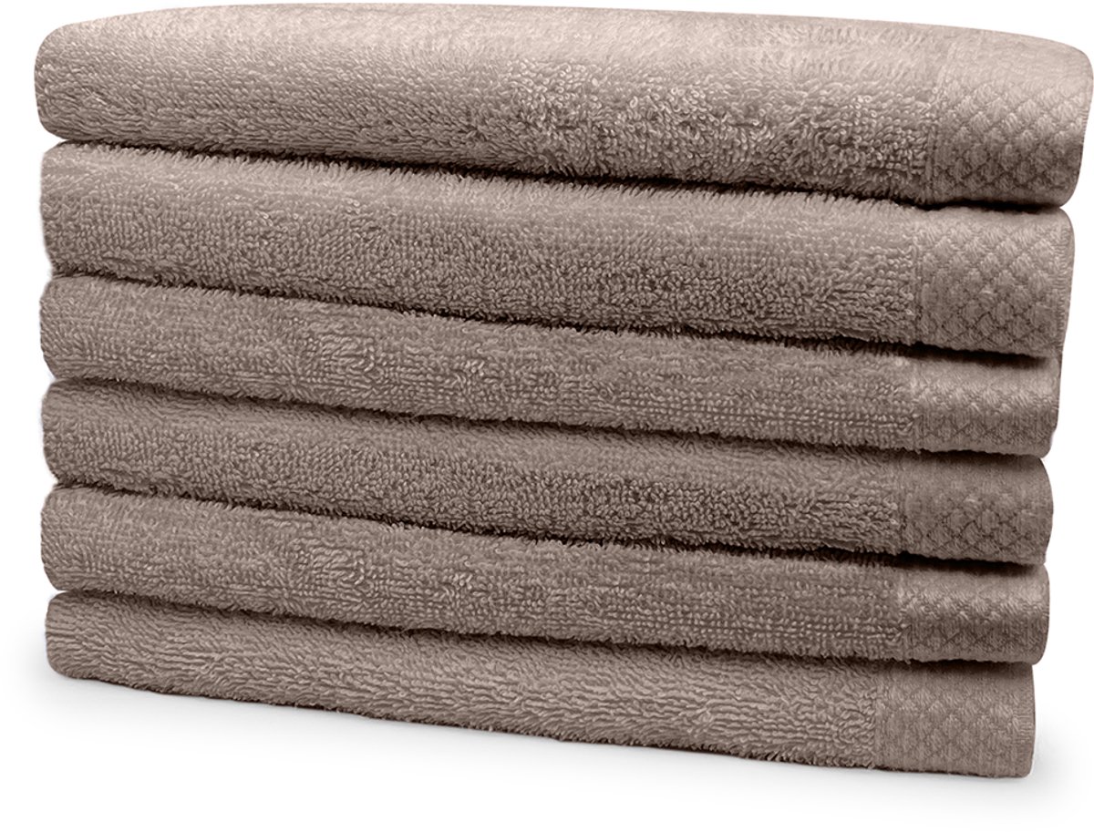 Eleganzzz Handdoeken Set - Set van 6 - Handdoek 50x100cm - 420 gr/m2 - 100% Katoen - taupe