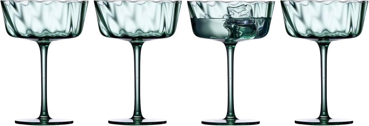 Set van 4 Champagneglazen Groen Geblazen Glas Spiraalpatroon 35 cl