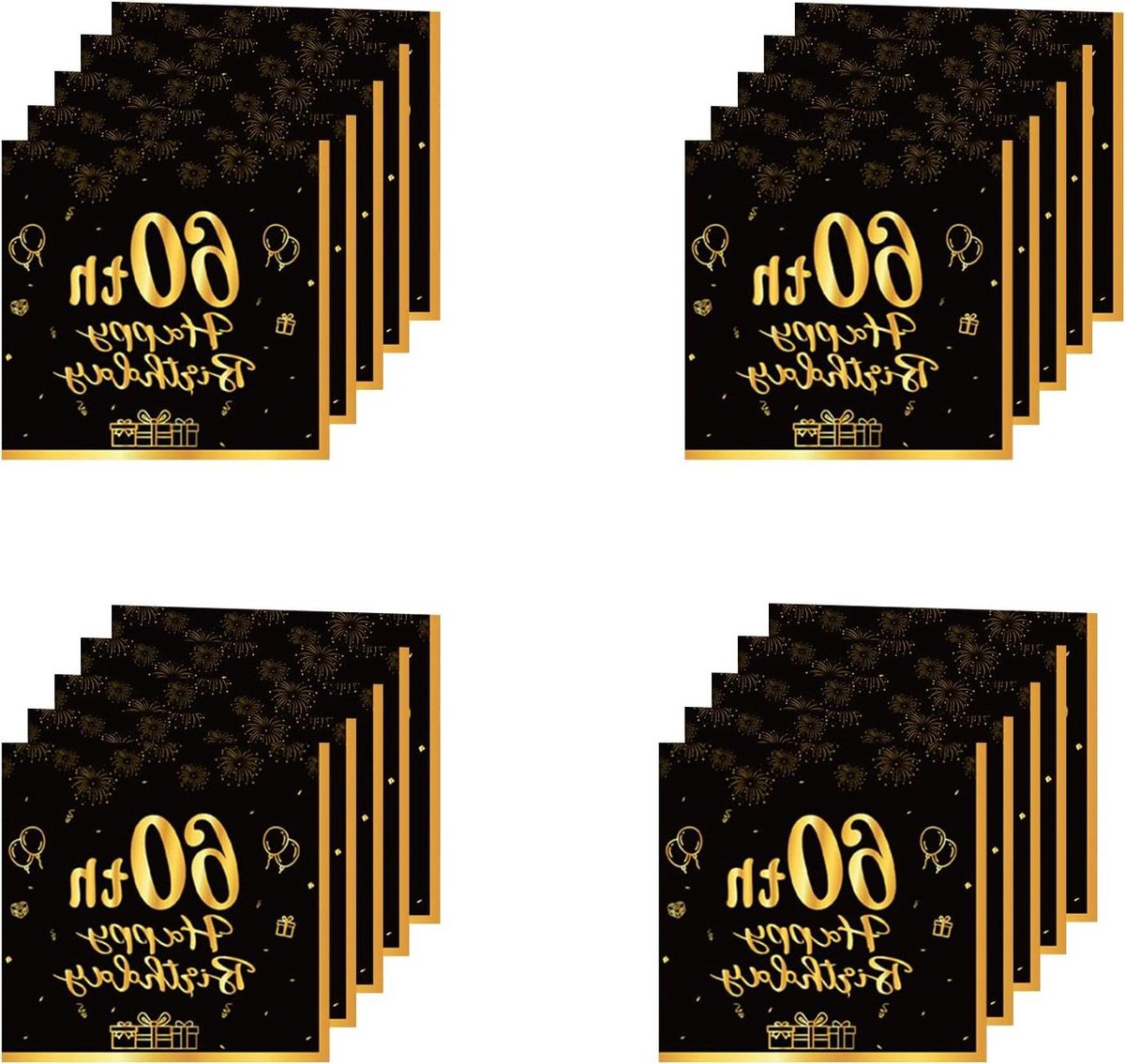 Papieren servetten 60 jaar versiering - 20 stuks zwart goud Happy Birthday
