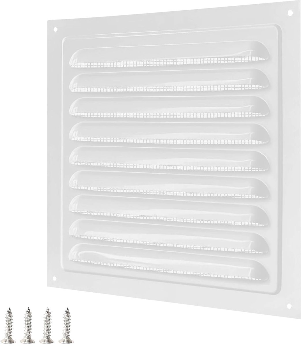 Ventilatierooster Vierkant - Wandventilatie Rooster - Luchtcirculatie Verbeteren - Insectenhor Ingebouwd - 200 x 200 mm - Wit
