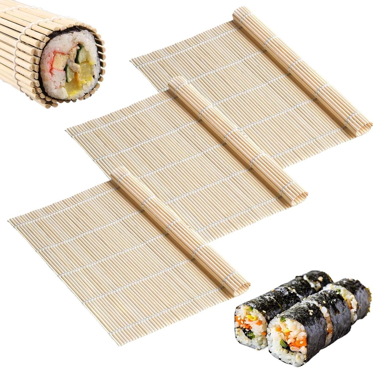 SushiMat voor Beginners DIY - Bamboemat Sushi, SushiRoller - 3 stuks, 23 * 23 cm