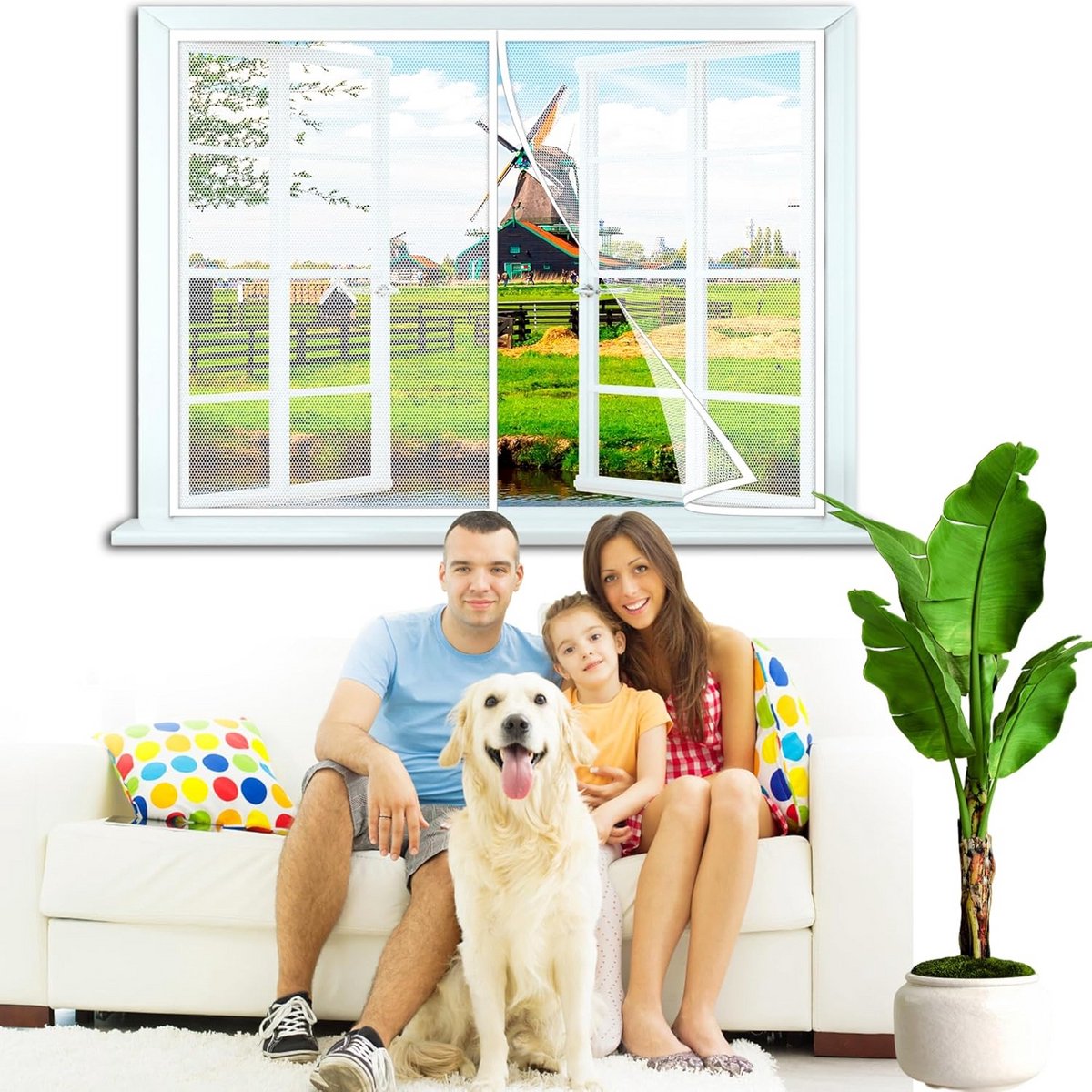 Magnetisch Horraamwit 120x225cm met Versterkt Gaas en Klittenbandframe