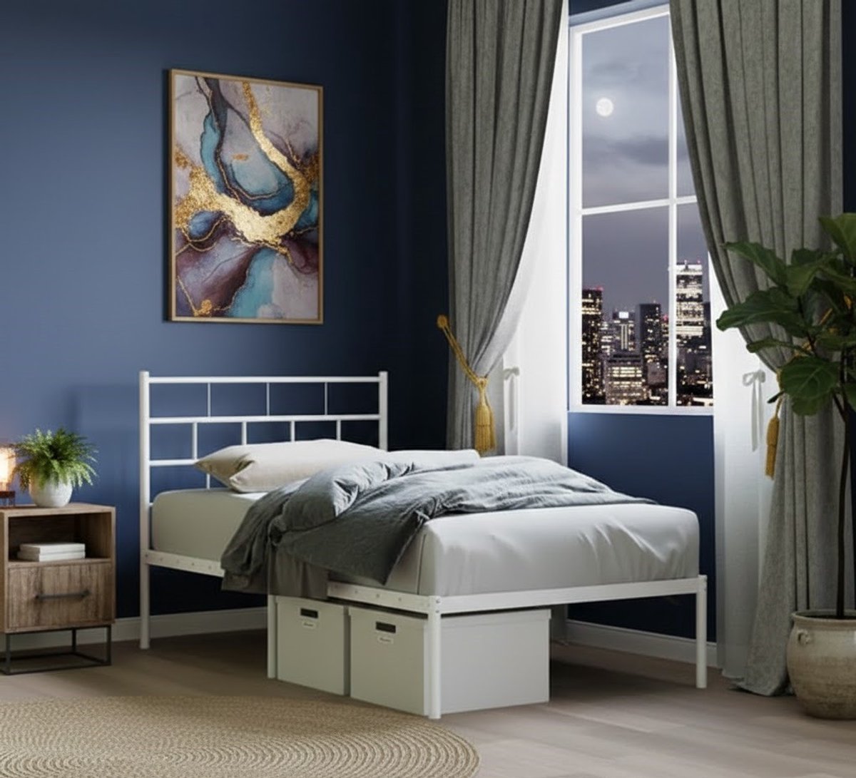 Luxe Stalen Bedframe met Opbergruimte en Verstelbare Lattenbodem – Stabiel en Duurzaam – C